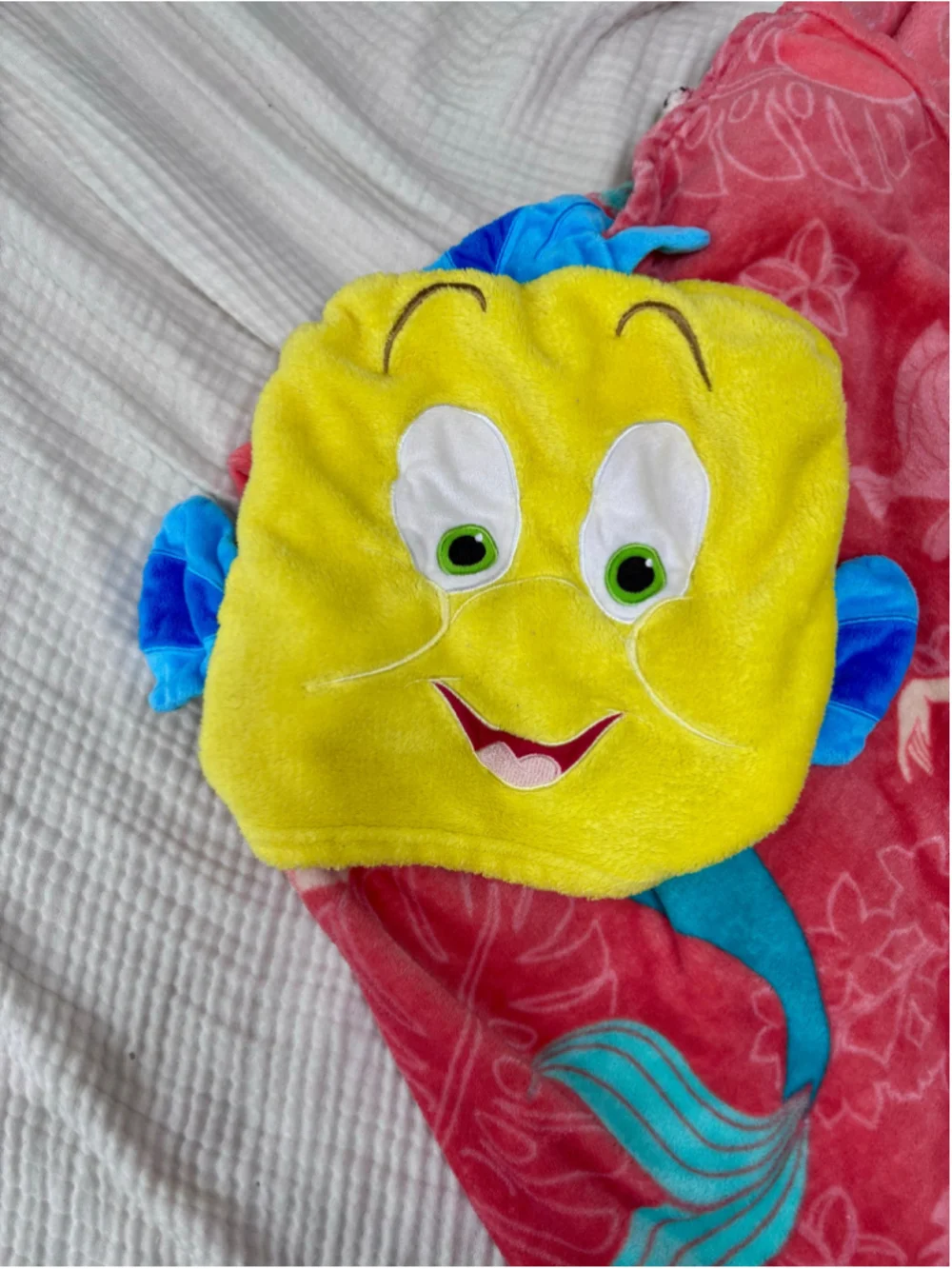 Disney The Little Mermaid Throw Blanket OS Coral Blue Hooded Ariel Flounder